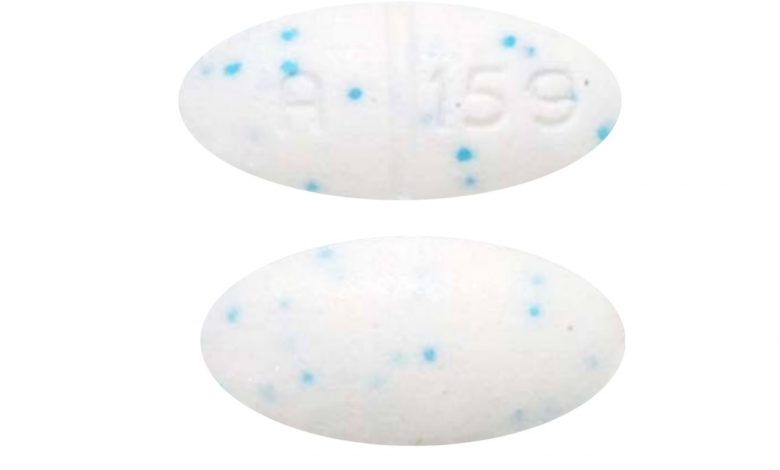 White A 159 Pill With Blue Specs