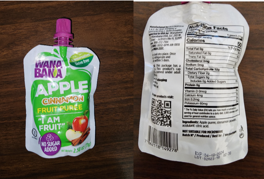 FDA Warns of Dangerous Lead Levels in WanaBana Apple Cinnamon Fruit Puree Pouches for Children
