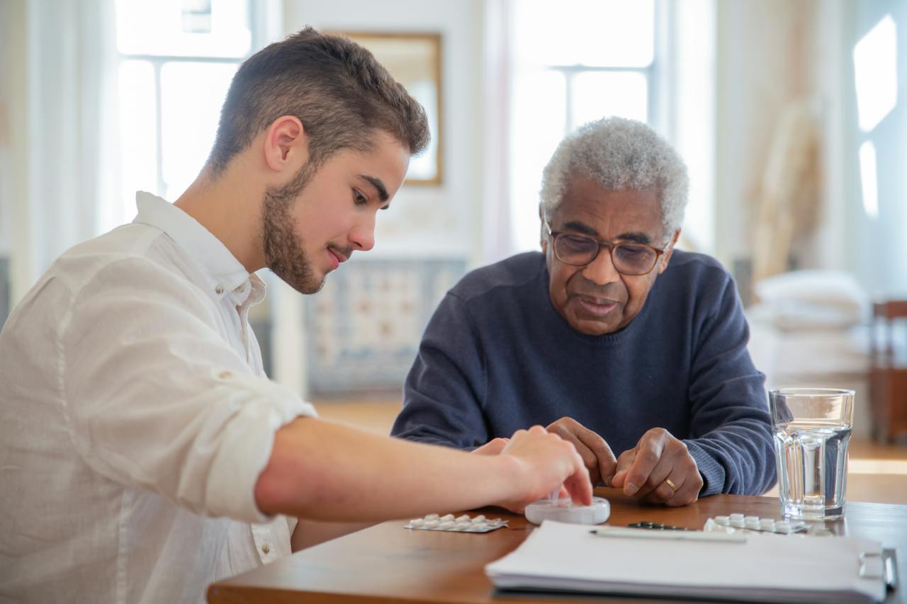 Two men preparing medicine dosages and preventing opioid misuse