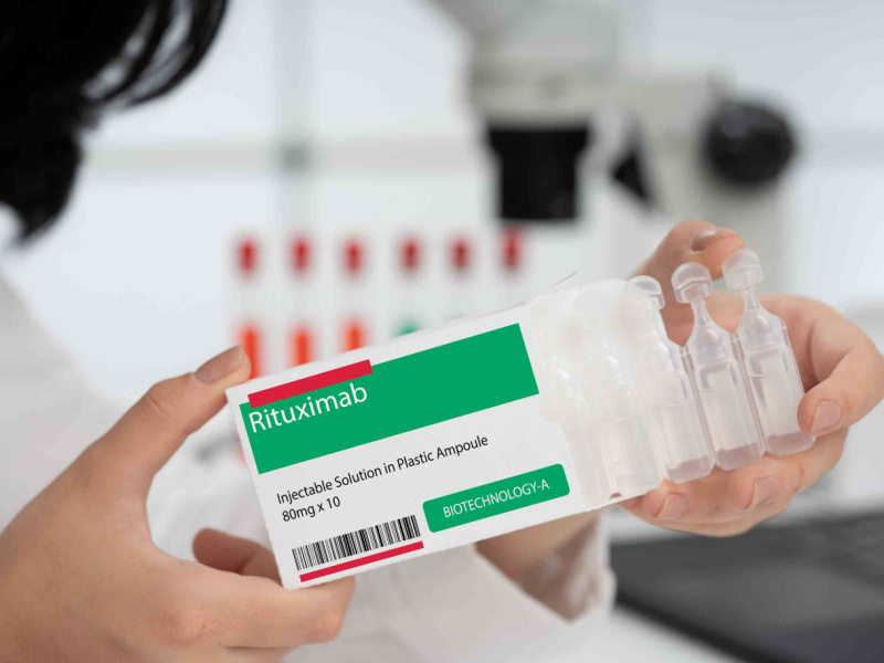 Rituxan is an FDA-approved monoclonal antibody indicated for treating blood cancers, autoimmune diseases, and inflammatory conditions. Credit: luchschenF via Shutterstock.